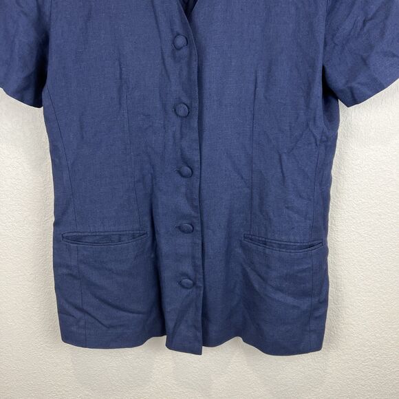 Ellen Figg Top Women 10 Blue Flax‎ Button Front Vintage Shoulder Pads - Picture 4 of 12